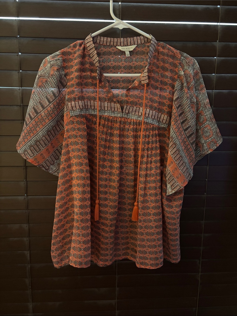 Lucky Brand Rust and Charcoal Geometric Print Top